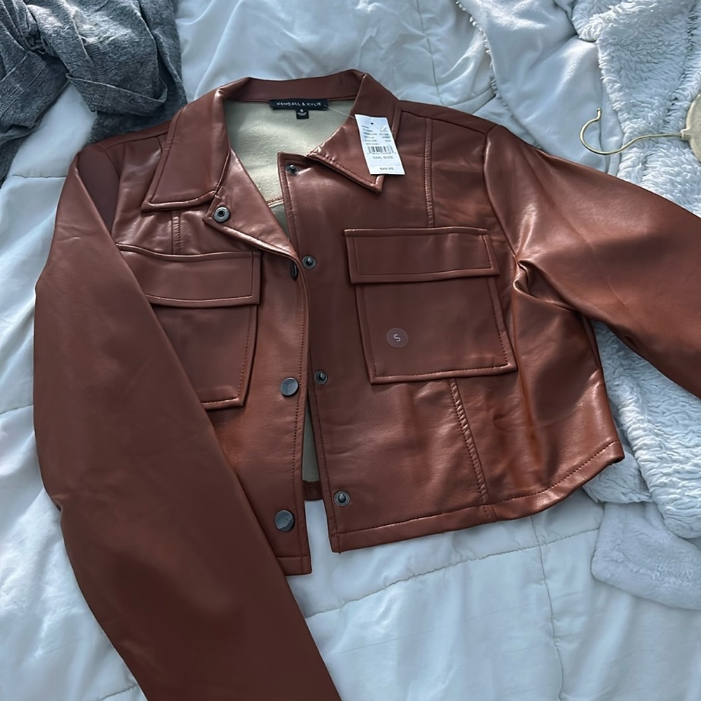 Pacsun Brown leather cropped jacket